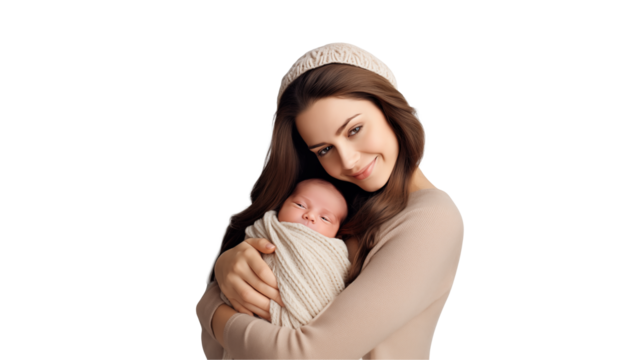 Tender Motherhood A heartwarming image of a mother embracing her newborn baby