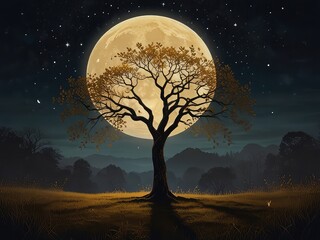 tree on the moon transparent background, tree in the night, tree and moon, earth and moon, the moon, night landscape with moon