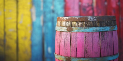 Wooden Barrel Near Colorful Wall