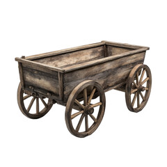 Old wooden cart with wheels isolate on transparent background