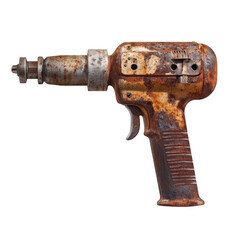 Old rusty drill machine isolate on transparent background