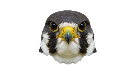 Naklejka premium Majestic Peregrine Falcon Head Close up Wild Bird Portrait Isolated on White Background