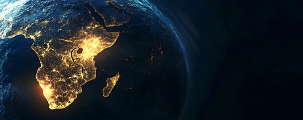 Africa continent at night illuminated with city lights