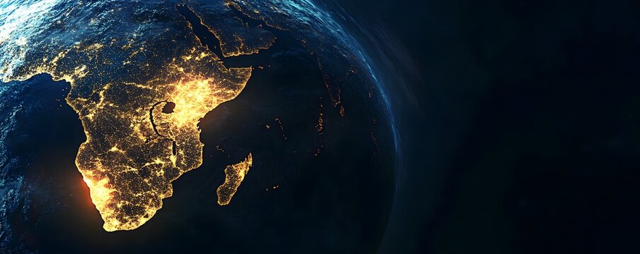 Africa continent at night illuminated with city lights