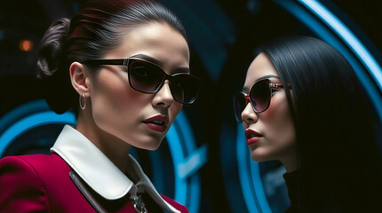 young couple women in sunglasses