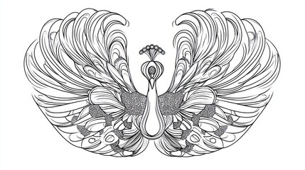 Obraz premium Line art peacock illustration, symmetrical design.