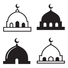 Silhouette of Islamic Mosque Moon And Star For Logo Elements