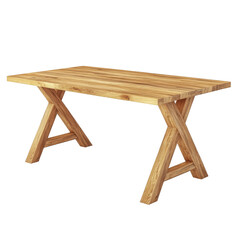 A rectangular table with wooden X-model legs, suitable for studying and storing things. isolate on transparent background