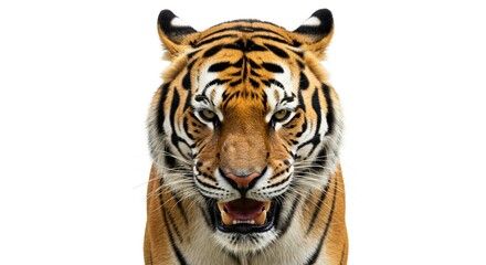 Fototapeta premium Majestic Bengal Tiger Close Up Portrait Powerful Wild Cat Isolated on White Background