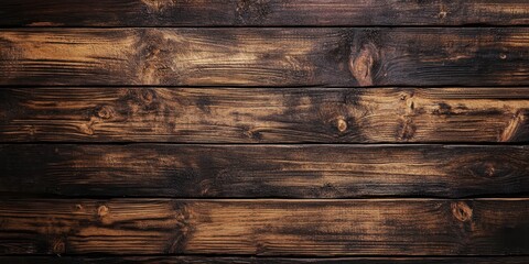 Dark brown wooden planks are aligned horizontally in the image