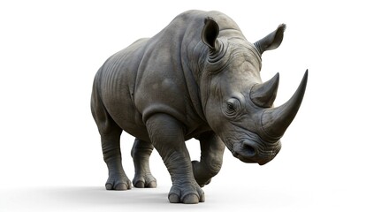Fototapeta premium Powerful Adult Rhinoceros Majestic Wildlife Animal Close Up View Isolated on White Background