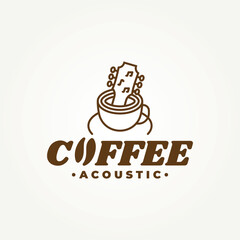 minimalist acoustic music cafe with guitar line art icon badge logo vector illustration design