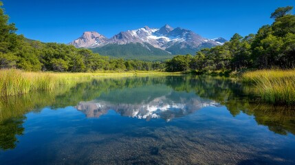 Fototapeta premium Clear lake reflecting snowy Tahtalı Mountains in Turkey