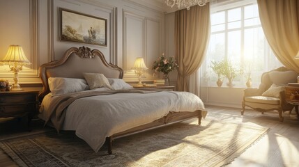 Elegant Bedroom Interior with Natural Light and Classic Decor