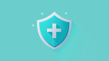 Fototapeta premium A modern shield icon with a cross symbol, representing security and health. Perfect for concepts in technology, healthcare, and safety.