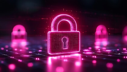 Pink Glowing Locks Secure Digital Grid