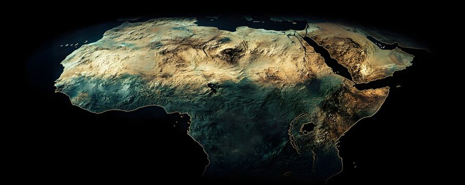Africa and surrounding regions are depicted in this earth view