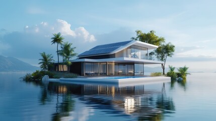 Obraz premium Floating House with Solar Panel