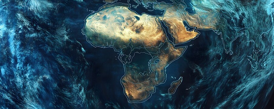 Africa and Middle East continents seen from space surrounded by clouds