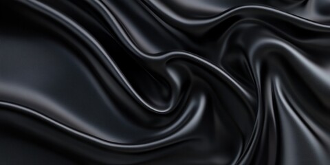 Fototapeta premium Luxurious black satin cloth draped elegantly with smooth folds