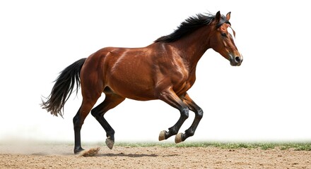 Obraz premium Majestic Chestnut Horse Galloping Dynamic Action Shot on White Background