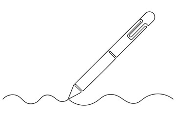 Fototapeta premium Continuous one line drawing of pen writing symbol outline vector illustration