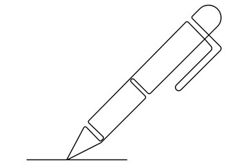 Continuous one line drawing of pen writing symbol outline vector illustration