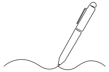 Obraz premium Continuous one line drawing of pen writing symbol outline vector illustration