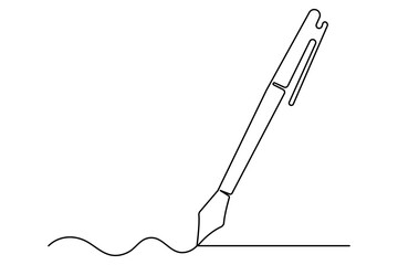 Continuous one line drawing of pen writing symbol outline vector illustration