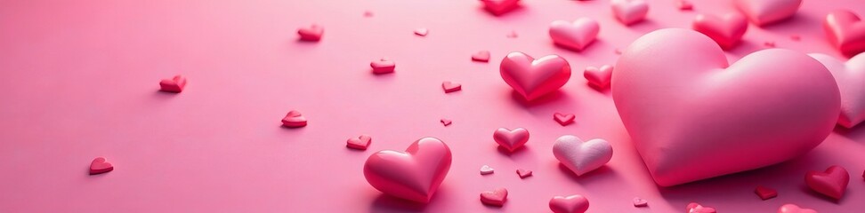 Fototapeta premium Background covered in various abstract hearts on pink surface, pattern, romance