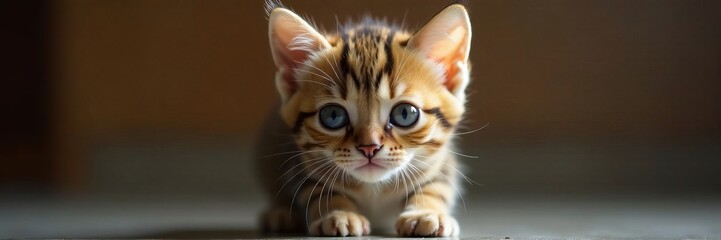 Obraz premium Curious bengal kitten staring with bright eyes, kitten, cat