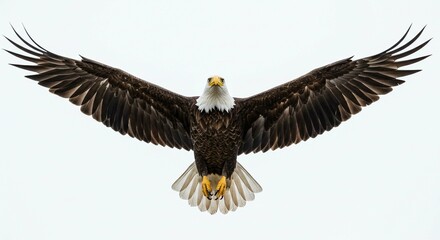 Naklejka premium Majestic Bald Eagle in Flight Wings Spread Wide Close Up View