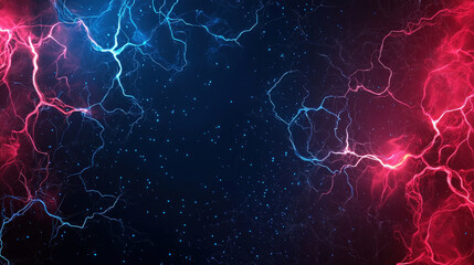 A vibrant background featuring dynamic blue and red lightning against a dark backdrop, creating an energetic and electric atmosphere.