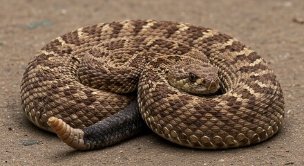 Fototapeta premium Coiled Desert Rattlesnake Close Up Detailed Reptile Texture and Scales