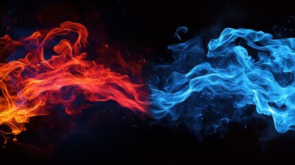 Fototapeta premium Fiery orange and cool blue smoke clash beautifully together