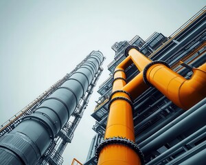 Ultramodern cracking towers breaking down hydrocarbons