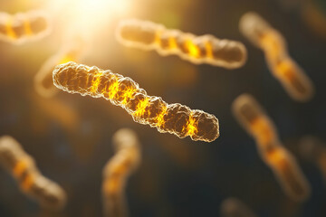 Detailed microscopic view of streptococcus bacteria with a glowing effect