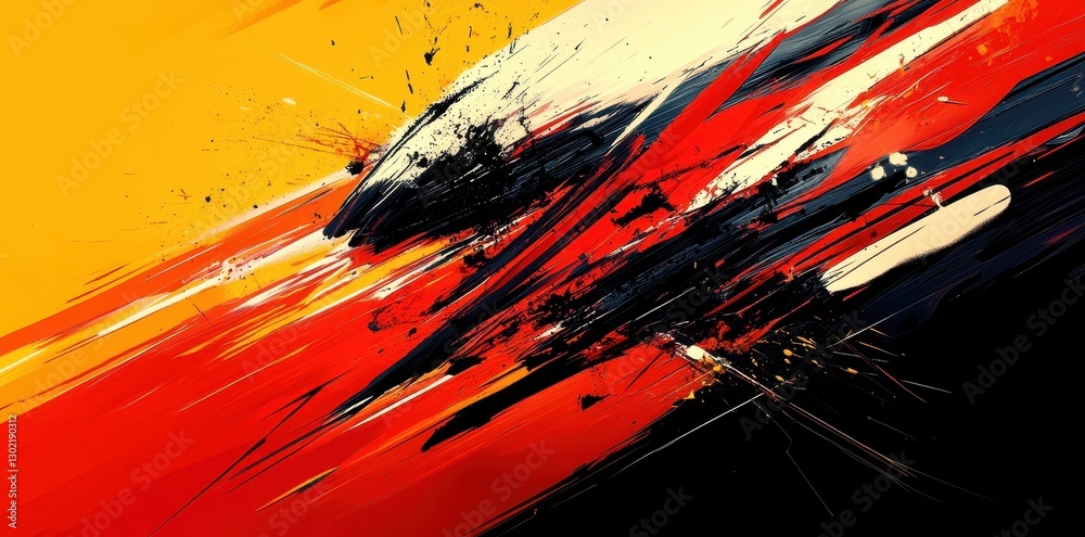 Wall mural abstract painting depicting dynamic strokes and bold color patterns