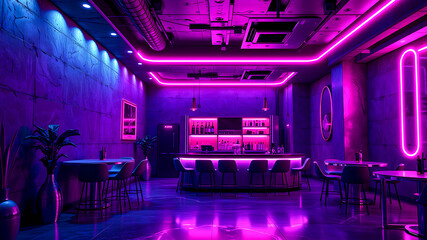 Luxury restaurant interior features modern design with elegant furniture and ambient light