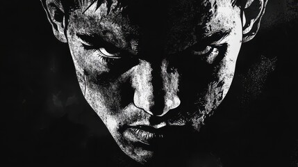 Obraz premium The stark black and white drawing of a determined face