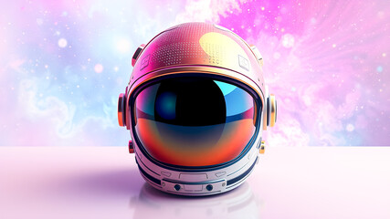 A pink space helmet, isolated 3D objects, like a helmet for space sport