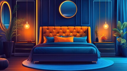 Modern Bedroom Design with Warm Lighting and Stylish Decor Elements