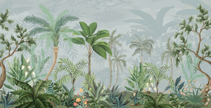 Traditional Mughal Seamless Jongle background, Seamless, Mural Background Design.