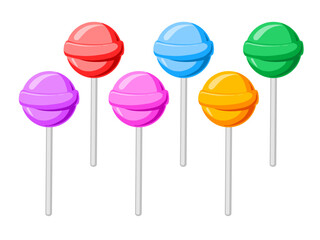 Colorful Lollipops. Sweet and Hard Candy on a Stick in Various Flavors