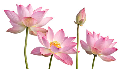 Pink lotus flowers bush isolated on a transparent background