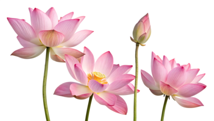 Pink lotus flowers bush isolated on a transparent background