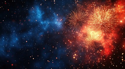 Fototapeta premium Fireworks exploding in a night sky, space-like background