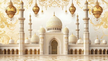 Obraz premium Grand White Mosque with Golden Accents and Lanterns