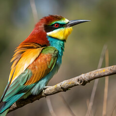 Fototapeta premium beautiful vertical closeup shot of a colorful bee