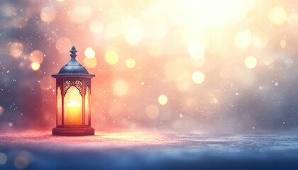 Luminous Lantern in Snowy Winter Scene